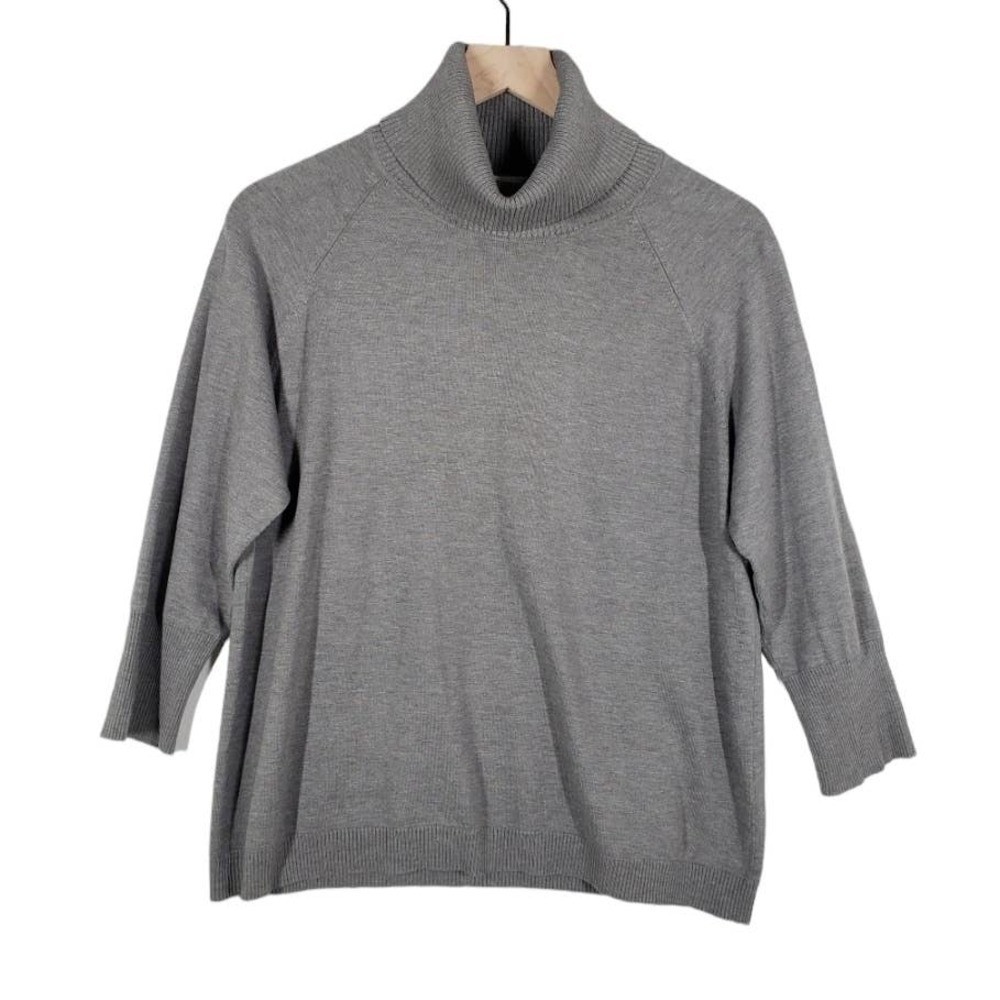 Emanuel‎ Ungaro Silk Blend Turtleneck Sweater Knit L Grey 3/4 Sleeves
